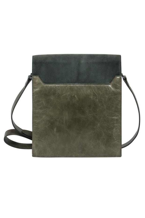 Current Boutique-Halston Heritage - Olive Green Leather & Suede Fold-Over Crossbody Bag