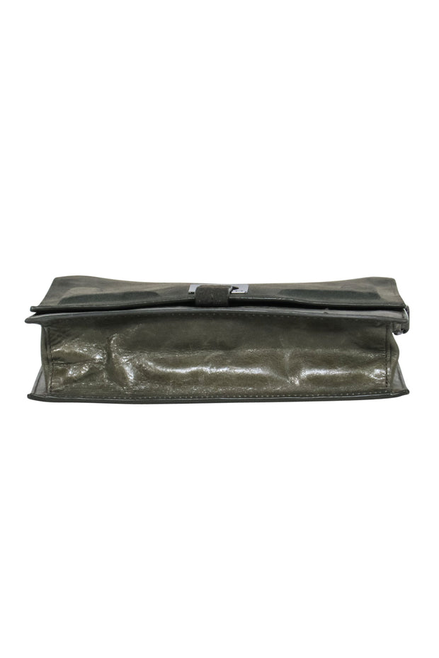 Current Boutique-Halston Heritage - Olive Green Leather & Suede Fold-Over Crossbody Bag