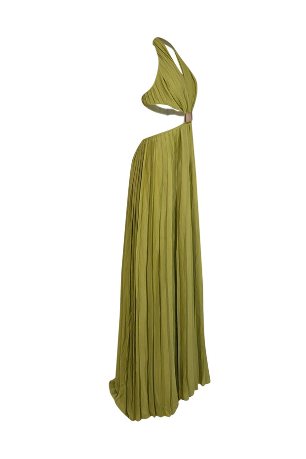 Current Boutique-Hanifa - Green Pleated Chiffon Wide Leg Jumpsuit Sz L