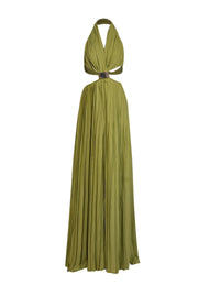 Current Boutique-Hanifa - Green Pleated Chiffon Wide Leg Jumpsuit Sz L