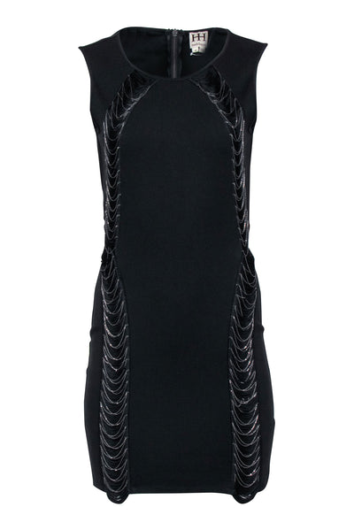 Current Boutique-Haute Hippie - Black Sheath Tassel Chain Detail Dress Sz 8