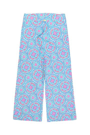 Current Boutique-Helen Jon - Aquamarine Blue & Hot Pink Paisley Print Beach Pants Sz S