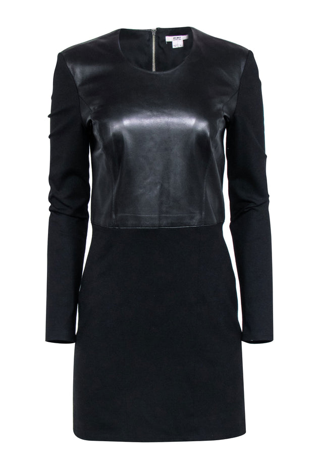 Current Boutique-Helmut Lang - Black Long Sleeve Leather Detail Dress Sz L