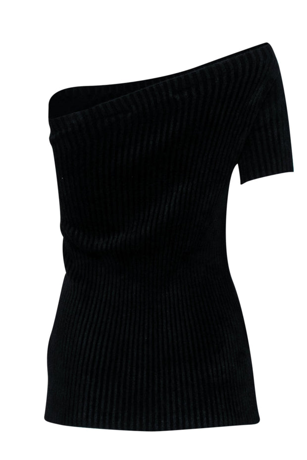 Current Boutique-Helmut Lang - Black Ribbed One Shoulder Top Sz M