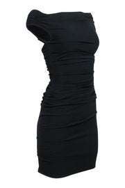 Current Boutique-Helmut Lang - Black Ruched Mini Dress w/ Back Cutout Sz 2