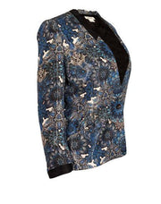 Current Boutique-Helmut Lang - Blue, Black & White Shiny Abstract Pattern Blazer Sz 4