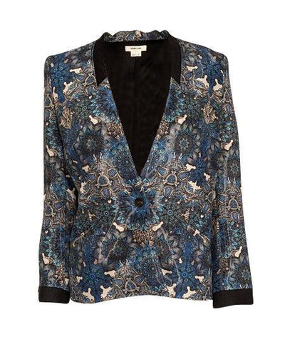 Current Boutique-Helmut Lang - Blue, Black & White Shiny Abstract Pattern Blazer Sz 4