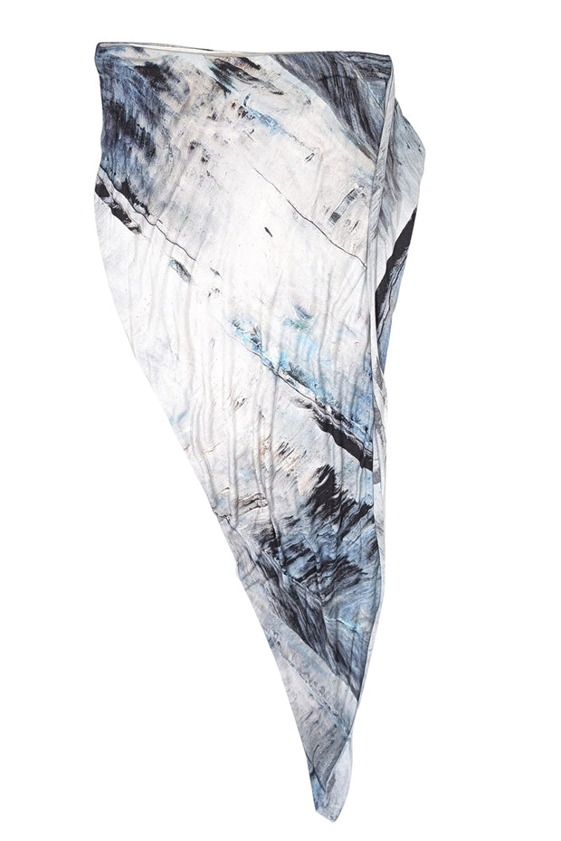 Current Boutique-Helmut Lang - Blue & Grey Tie-Dye Print Asymmetrical Ruched Skirt Sz M