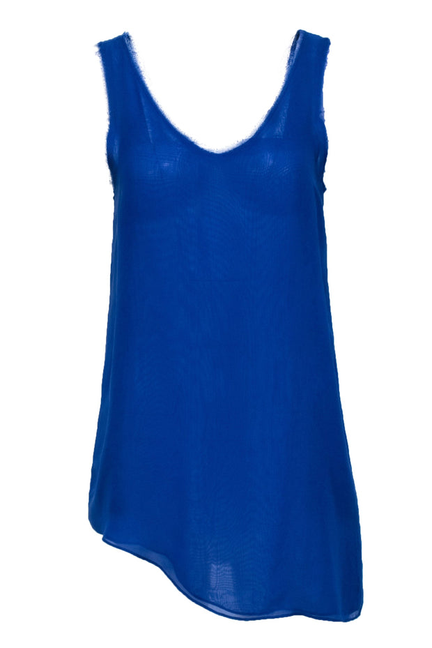 Current Boutique-Helmut Lang - Cobalt Blue Sleeveless Frayed Hem Tank Sz S