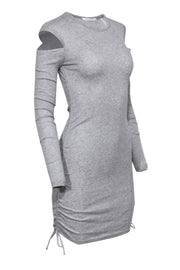 Current Boutique-Helmut Lang - Grey Ribbed Cold Shoulder Long Sleeve Dress Sz M