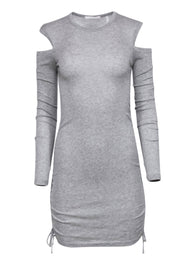 Current Boutique-Helmut Lang - Grey Ribbed Cold Shoulder Long Sleeve Dress Sz M