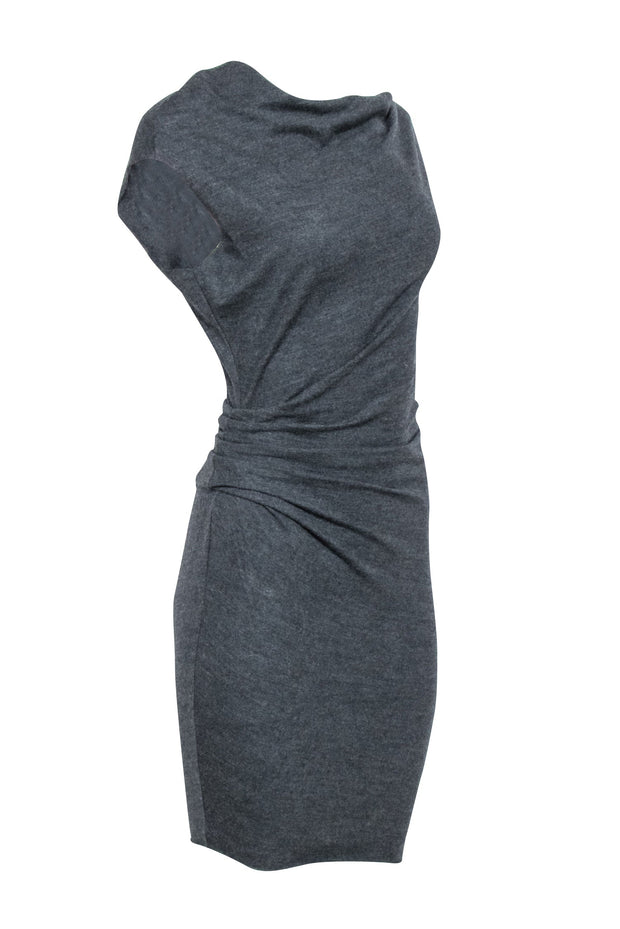 Current Boutique-Helmut Lang - Grey Wool Asymmetric Dress w/ Gathered Side Sz P