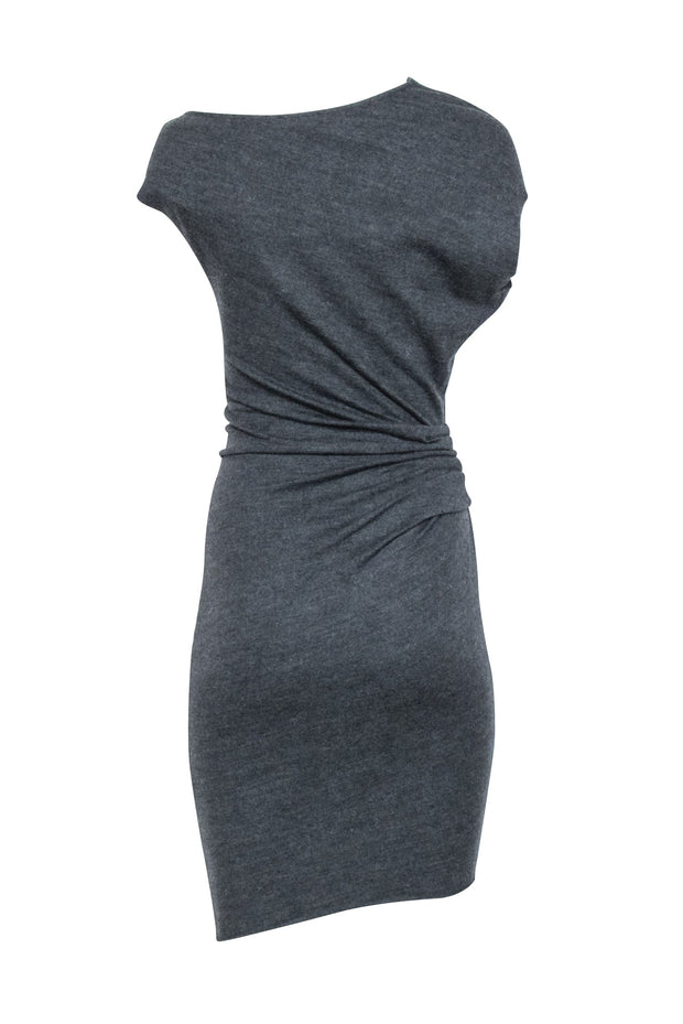 Current Boutique-Helmut Lang - Grey Wool Asymmetric Dress w/ Gathered Side Sz P