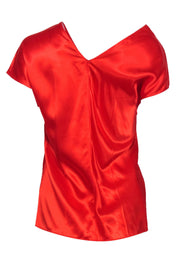 Current Boutique-Helmut Lang - Orange Satin V-Neck Blouse Sz 2