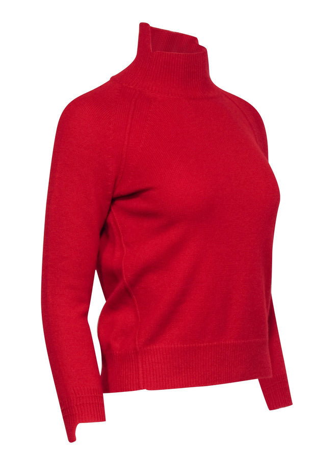 Current Boutique-Helmut Lang - Red Cashmere Asymmetrical Turtleneck Sweater Sz S