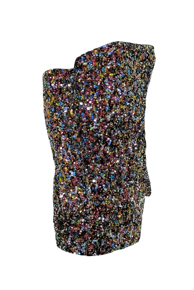 Current Boutique-Helsi - Black & Multi Color "Lindsay" Off-Shoulder Sequin Velvet Mini Dress Sz L