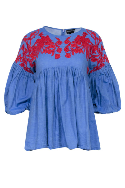 Current Boutique-Hemant & Nandita - Blue w/ Red Embroidered Detail Top Sz XS