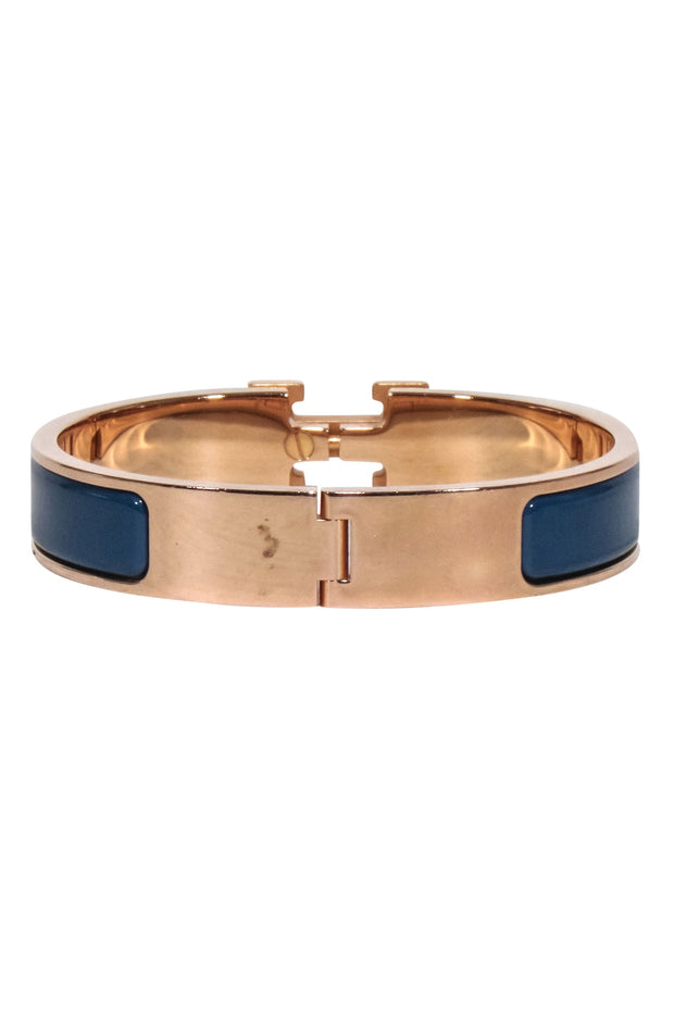 Current Boutique-Hermes - Blue w/ 18K Rose Gold Clic H Bracelet