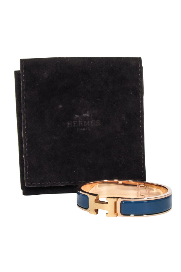 Current Boutique-Hermes - Blue w/ 18K Rose Gold Clic H Bracelet