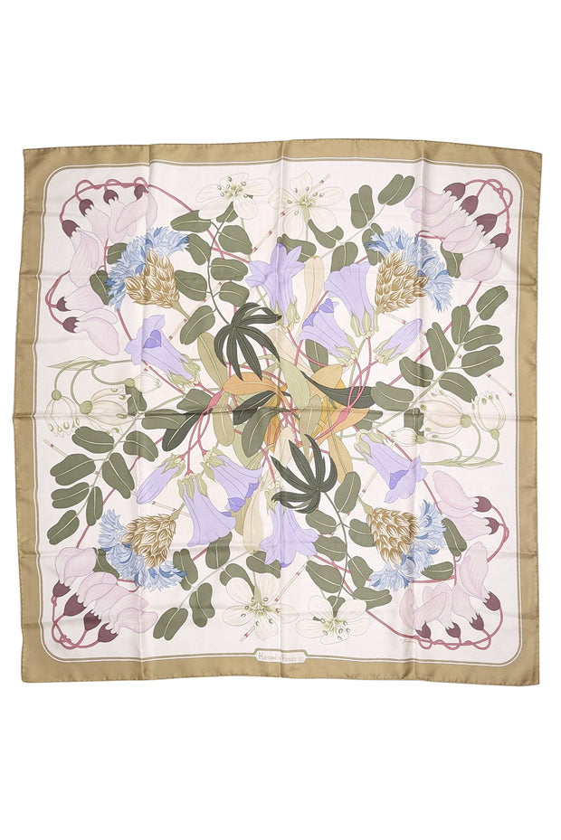 Current Boutique-Hermes - Ivory & Green "Flora Graeca" Silk Scarf