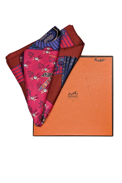 Current Boutique-Hermes - Red, Pink, & Green Print Silk Scarf