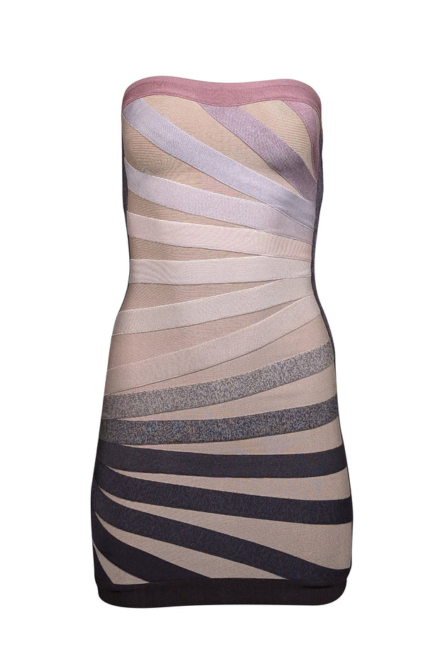 Current Boutique-Herve Leger - Beige, Grey, & Pink Ombre Bianca Bandage Dress Sz XS