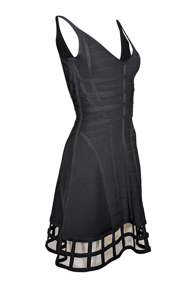 Current Boutique-Herve Leger - Black Bandage Sleeveless Fit & Flare "Viviene" Dress Sz S