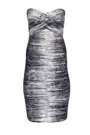 Current Boutique-Herve Leger - Black & White Print Strapless Bandage Dress Sz S