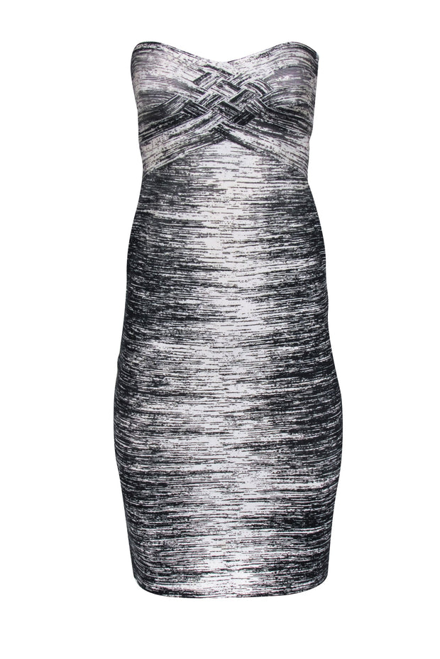 Current Boutique-Herve Leger - Black & White Print Strapless Bandage Dress Sz S