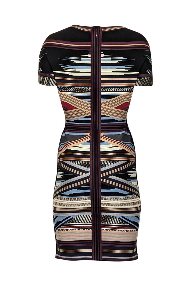 Current Boutique-Herve Leger - Black w/ Multicolor Striped Peekaboo Bandage Dress Sz L