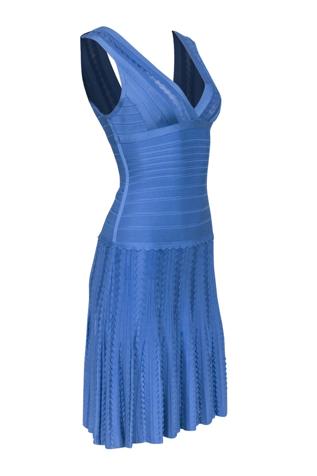 Current Boutique-Herve Leger - Cornflower Blue Bandage Sleeveless Flared Bottom Dress Sz XS