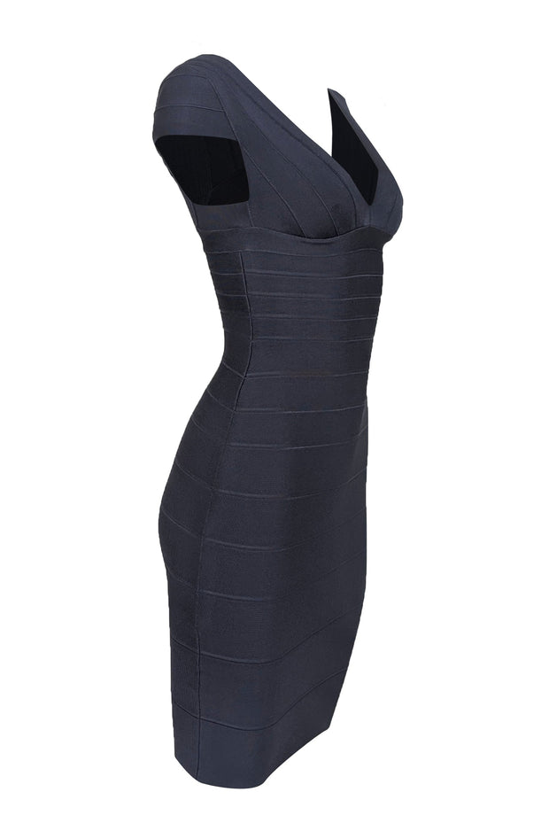 Current Boutique-Herve Leger - Navy Bandage Cap Sleeve Bodycon Dress Sz XS