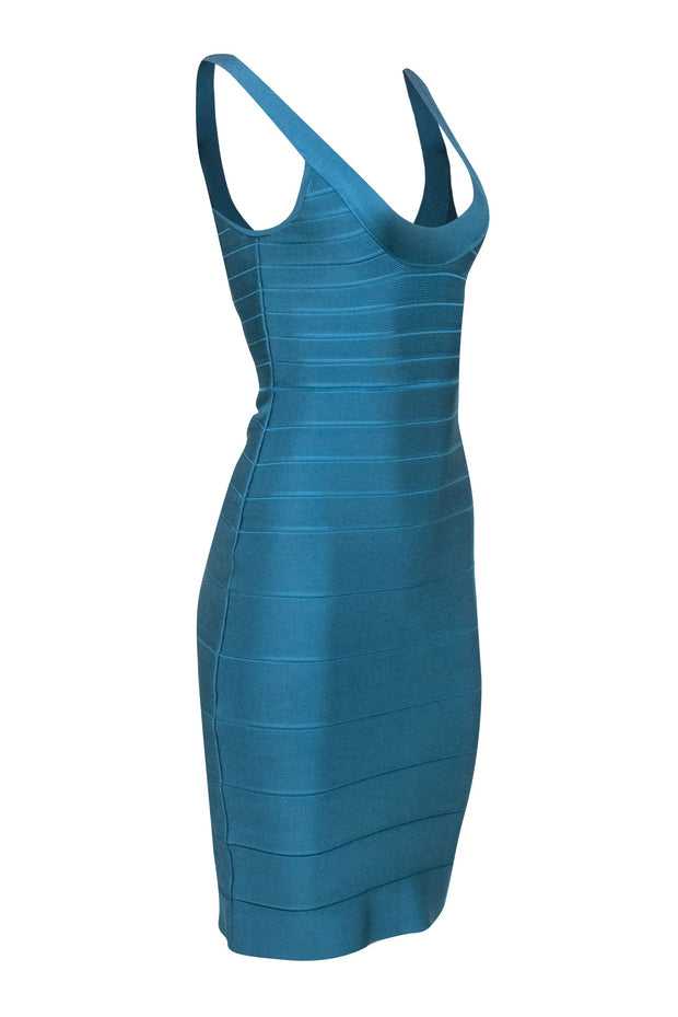 Current Boutique-Herve Leger - Teal Bandage Sleeveless Knee Length Dress Sz S