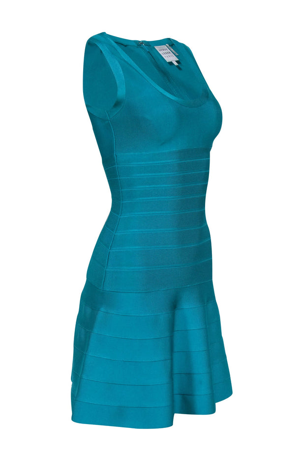 Current Boutique-Herve Leger - Turquoise Sleeveless Fit & Flare Bandage Dress Sz S