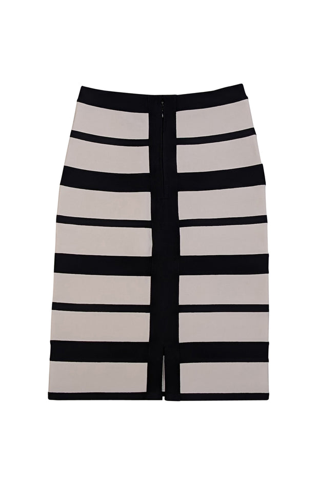 Current Boutique-Herve Leger - White & Black Striped Bandage Pencil Skirt Sz M