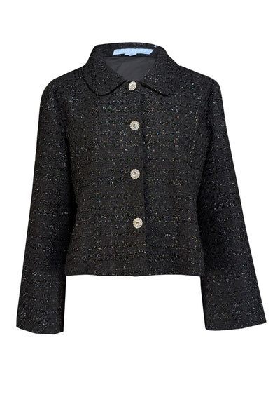 Current Boutique-Hill House - Black Metallic Boucle Button Front Jacket Sz L