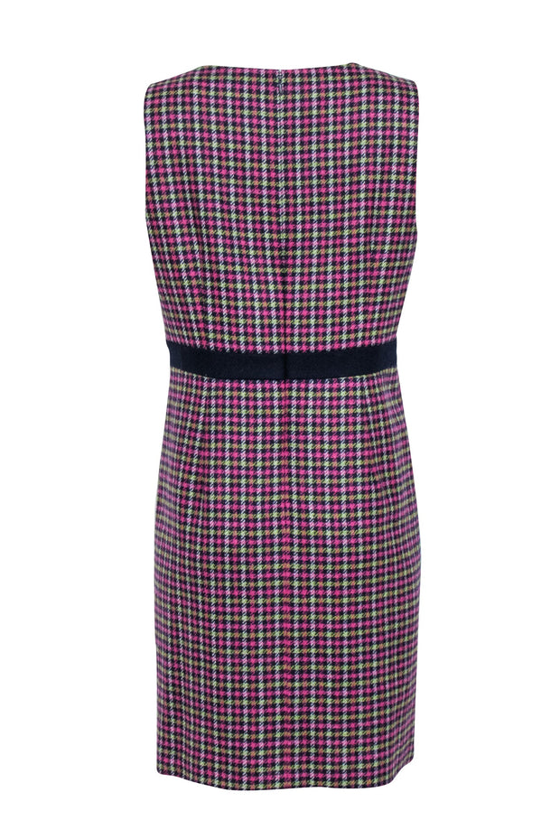 Current Boutique-Hobbs - Pink & Navy Houndstooth Print Sleeveless Shift Dress Sz 10