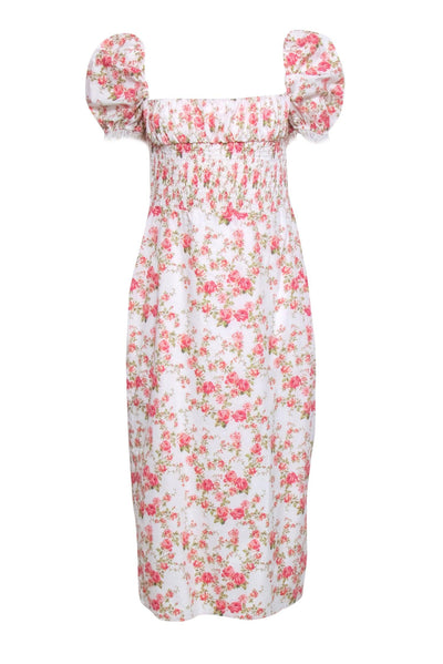 Current Boutique-House of CB - Ivory w/ Rose Print Puff Sleeve Dress Sz L