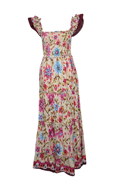 Current Boutique-House of Harlow 1960 - Khaki w/ Multicolor Graphic Floral Print Cotton Maxi Dress Sz S