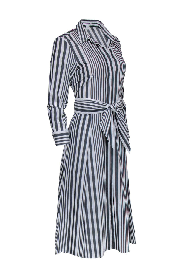 Current Boutique-Hugo Boss - Grey & White Stripe Tie Front Dress Sz 6