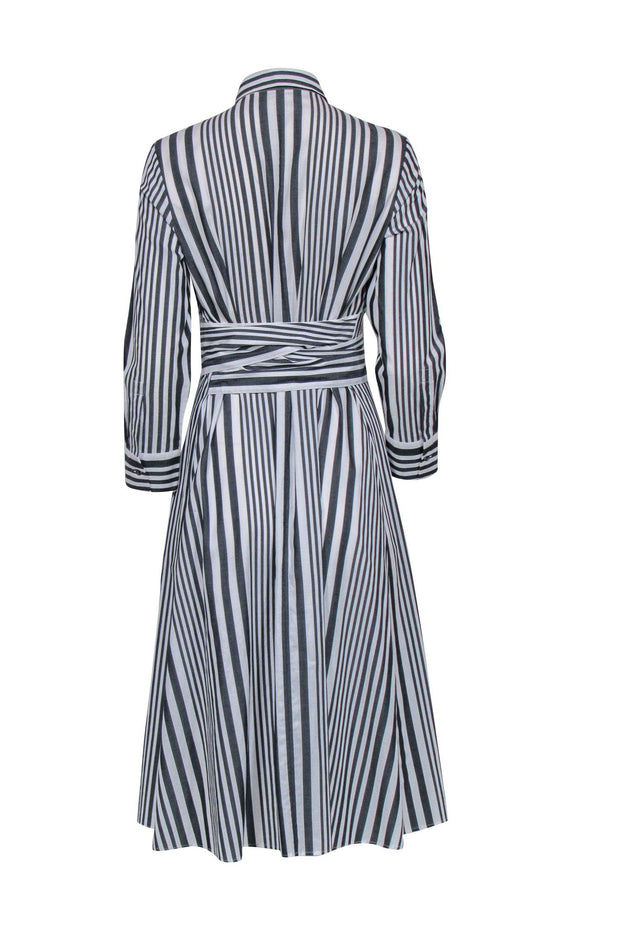 Current Boutique-Hugo Boss - Grey & White Stripe Tie Front Dress Sz 6