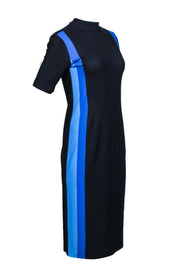 Current Boutique-Hugo Boss - Navy & Blue Mock Neck Fitted Midi Dress Sz L