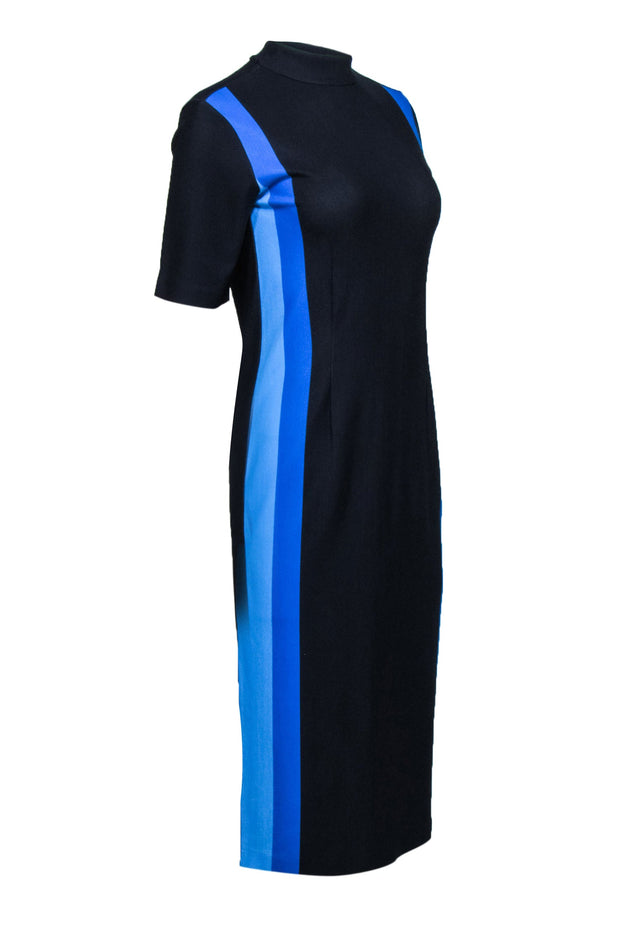 Current Boutique-Hugo Boss - Navy & Blue Mock Neck Fitted Midi Dress Sz L