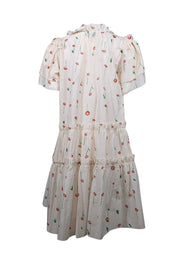 Current Boutique-Hunter Bell - Beige, Red, & Green Floral Short Sleeve Dress Sz M