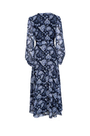 Current Boutique-Hutch - Navy & Blue Floral Paisley Print Wrap Dress Sz S