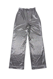 Current Boutique-Hutch - Silver Metallic Textured Wide-Leg Trousers Sz S