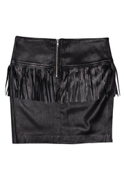 Current Boutique-IRO - Black Lamb Leather Fringe Trim Mini Skirt Sz 6