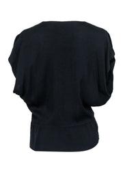 Current Boutique-IRO - Black Ruched Surplice Top w/ Asymmetrical Hem Sz 6