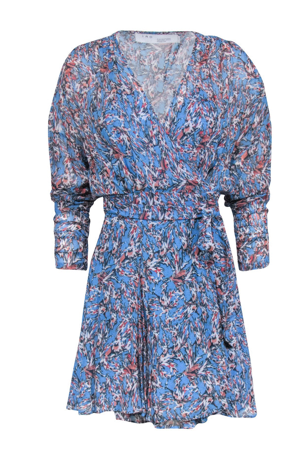 Current Boutique-IRO - Blue & Orange Abstract Floral Print Long Sleeve Mini Dress Sz 6