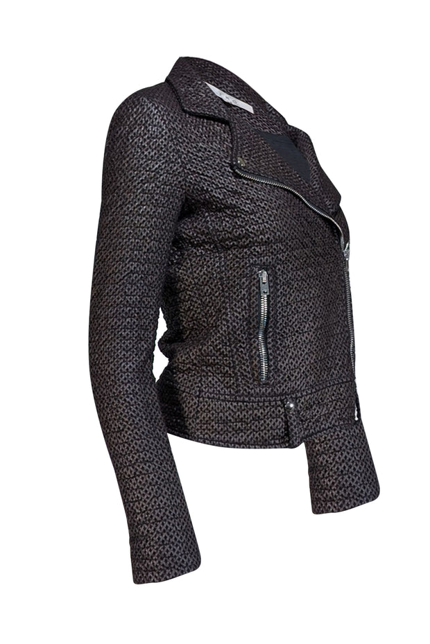 Current Boutique-IRO - Brown & Black Perforated Print Moto Zip "Camy" Jacket Sz 4